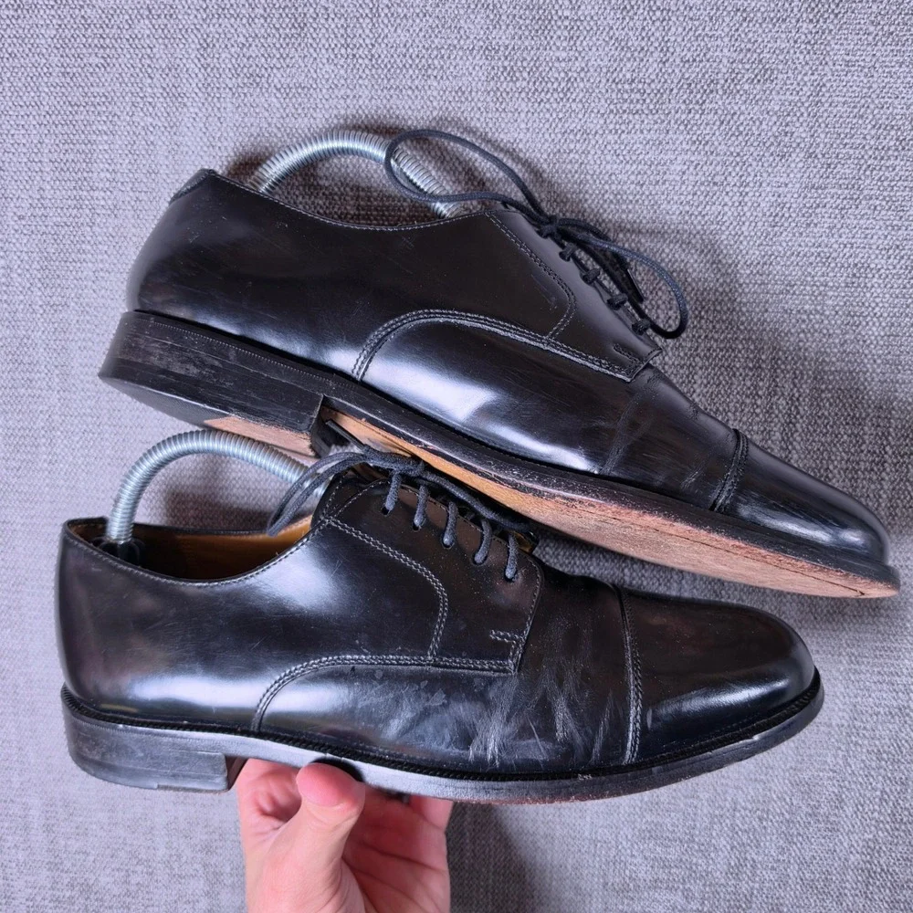 Cole Haan 08330 Mens 9D Black Leather Cap Toe Derby Dress Shoes